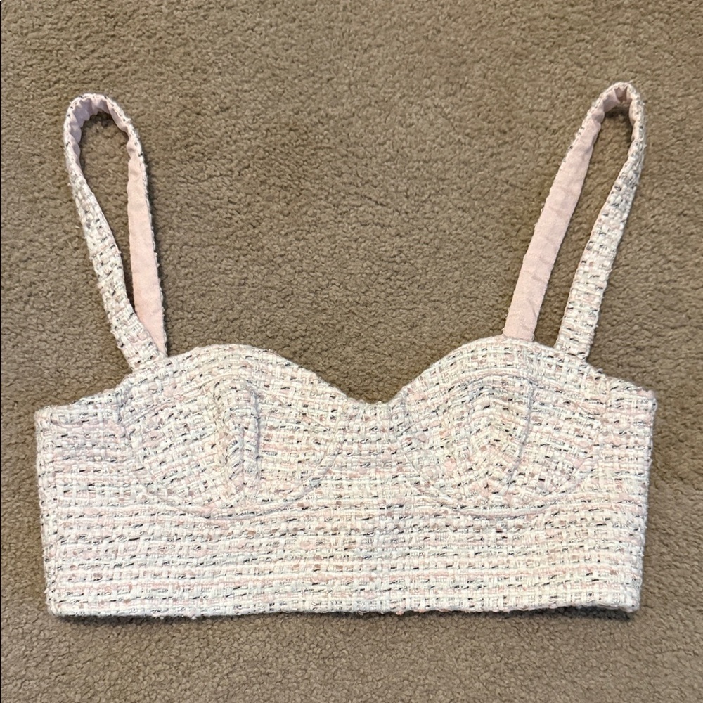 Meshki Stylish Textured Cream Crop Top